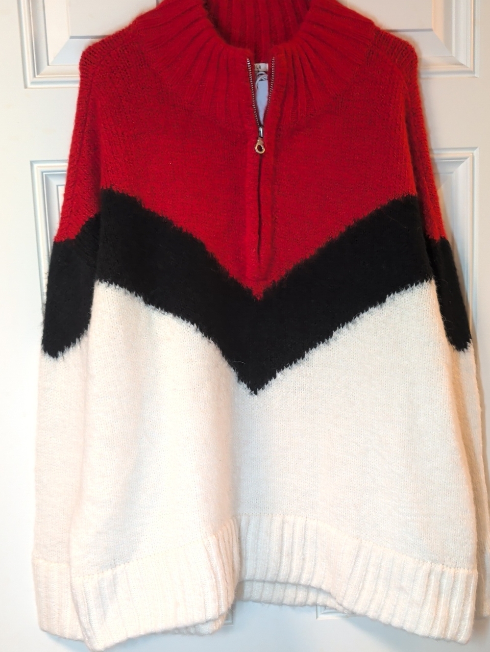 Pistola Maribel Color Block Red Black White Quarter Zip Sweater NWT L
